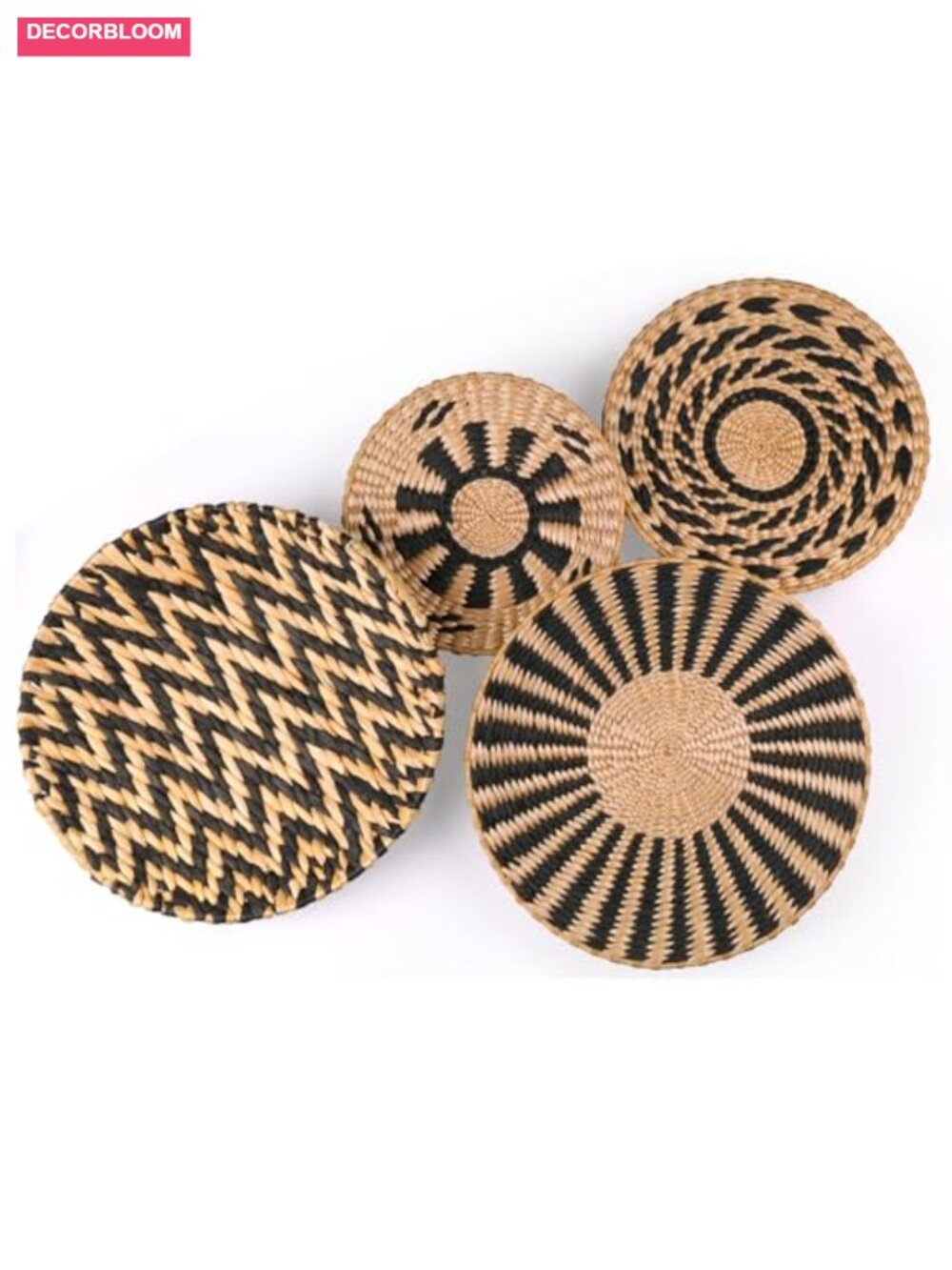Set of 4 Handwoven Seagrass Woven Wall Basket Decor with Hooks